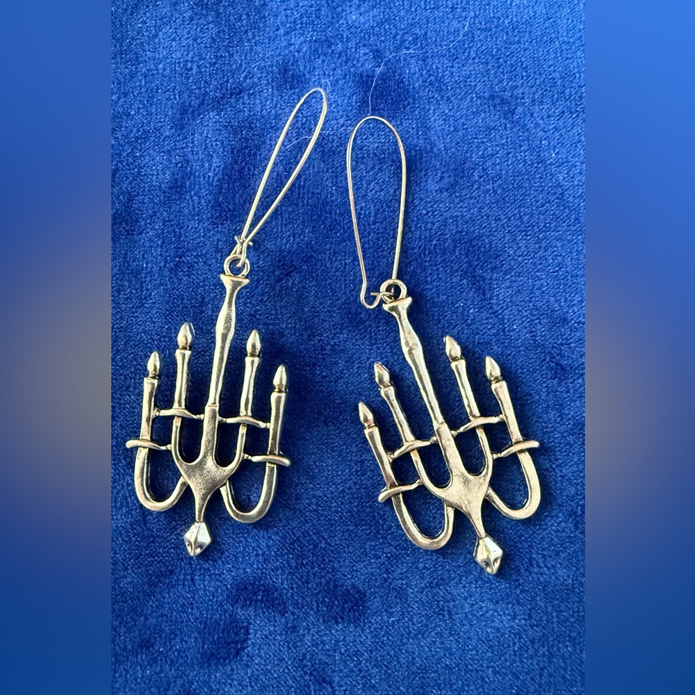 Gothic Antiqued Silver Chandelier Oversized Earrings